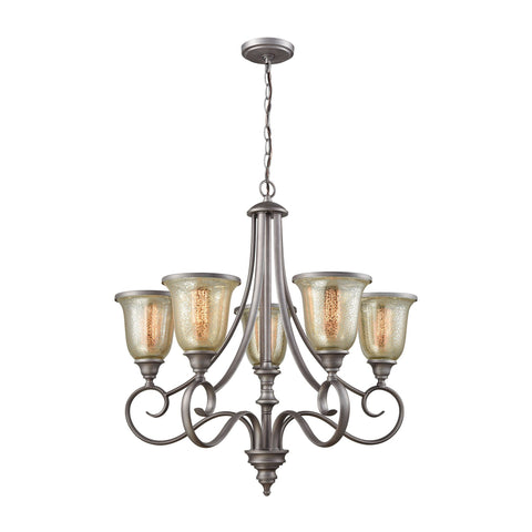 Georgetown 5-Light Chandelier in in Weathered Zinc with Mercury Glass Ceiling Thomas Lighting 