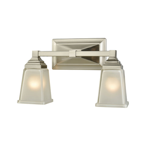 Sinclair 2-Light Bath Vanity Fixture in Brushed Nickel with Frosted Glass Wall Thomas Lighting 