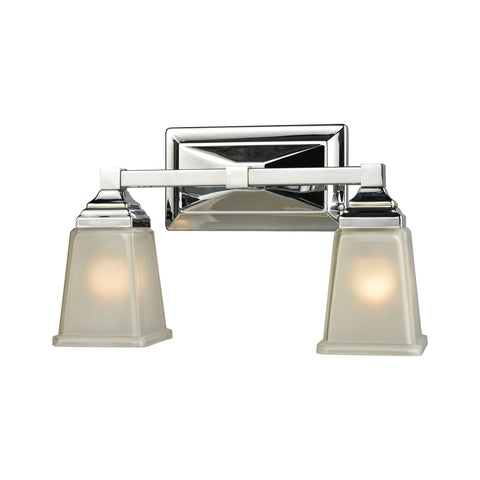 Sinclair 2-Light Bath Vanity Fixture in Polished Chrome with Frosted Glass Wall Thomas Lighting 