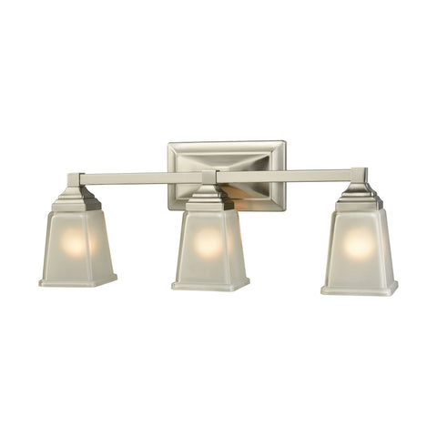 Sinclair 3-Light Bath Vanity Fixture in Brushed Nickel with Frosted Glass Wall Thomas Lighting 