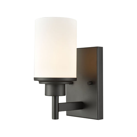 Belmar 1-Light Bath Vanity Fixture in Oil Rubbed Bronze with Opal White Glass Wall Thomas Lighting 