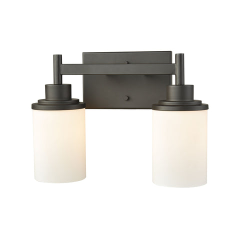 Belmar 2-Light Bath Vanity Fixture in Oil Rubbed Bronze with Opal White Glass Wall Thomas Lighting 