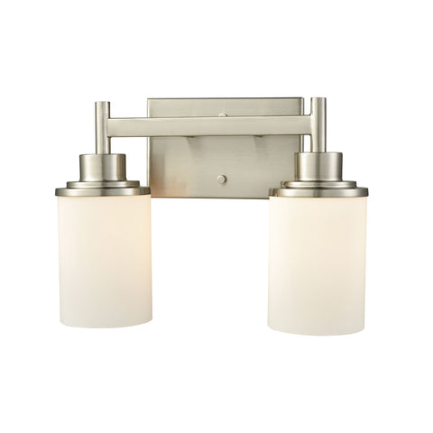Belmar 2-Light Bath Vanity Fixture in Brushed Nickel with Opal White Glass Wall Thomas Lighting 