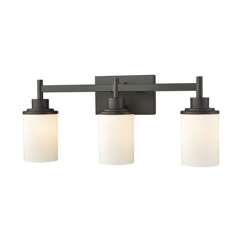 Belmar 3-Light Bath Vanity Fixture in Oil Rubbed Bronze with Opal White Glass Wall Thomas Lighting 