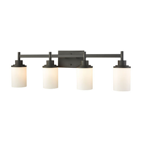 Belmar 4-Light Bath Vanity Fixture in Oil Rubbed Bronze with Opal White Glass Wall Thomas Lighting 