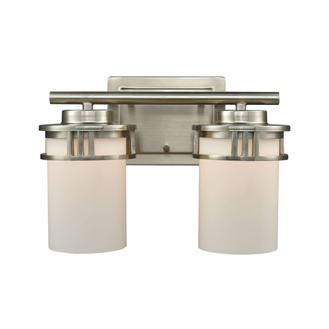Ravendale 2-Light Bath Vanity Fixture in Brushed Nickel with Opal White Glass Wall Thomas Lighting 