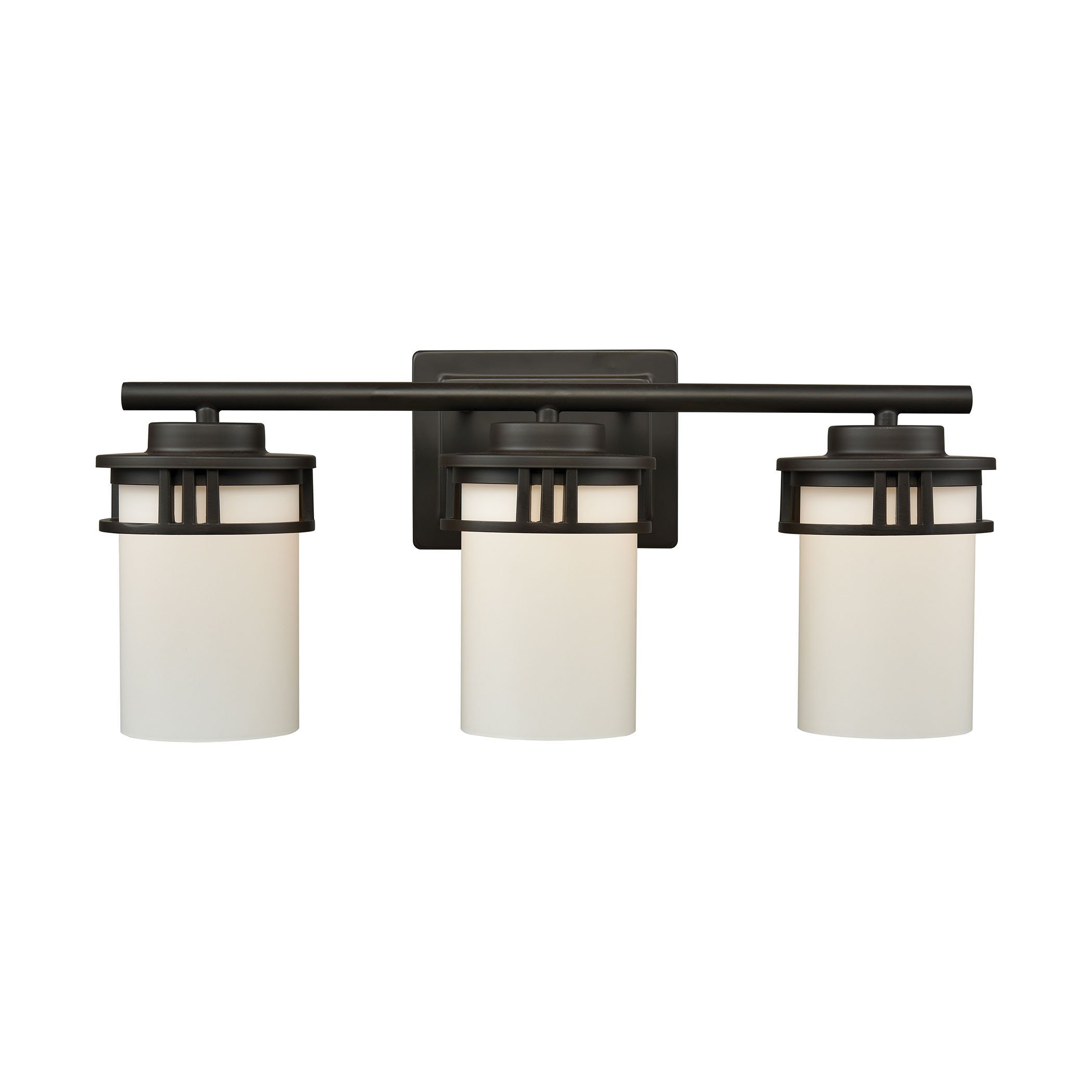 Ravendale 3-Light Bath Vanity Fixture in Oil Rubbed Bronze with Opal White Glass Wall Thomas Lighting 