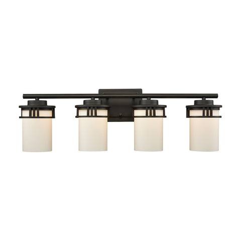 Ravendale 4-Light Bath Vanity Fixture in Oil Rubbed Bronze with Opal White Glass Wall Thomas Lighting 