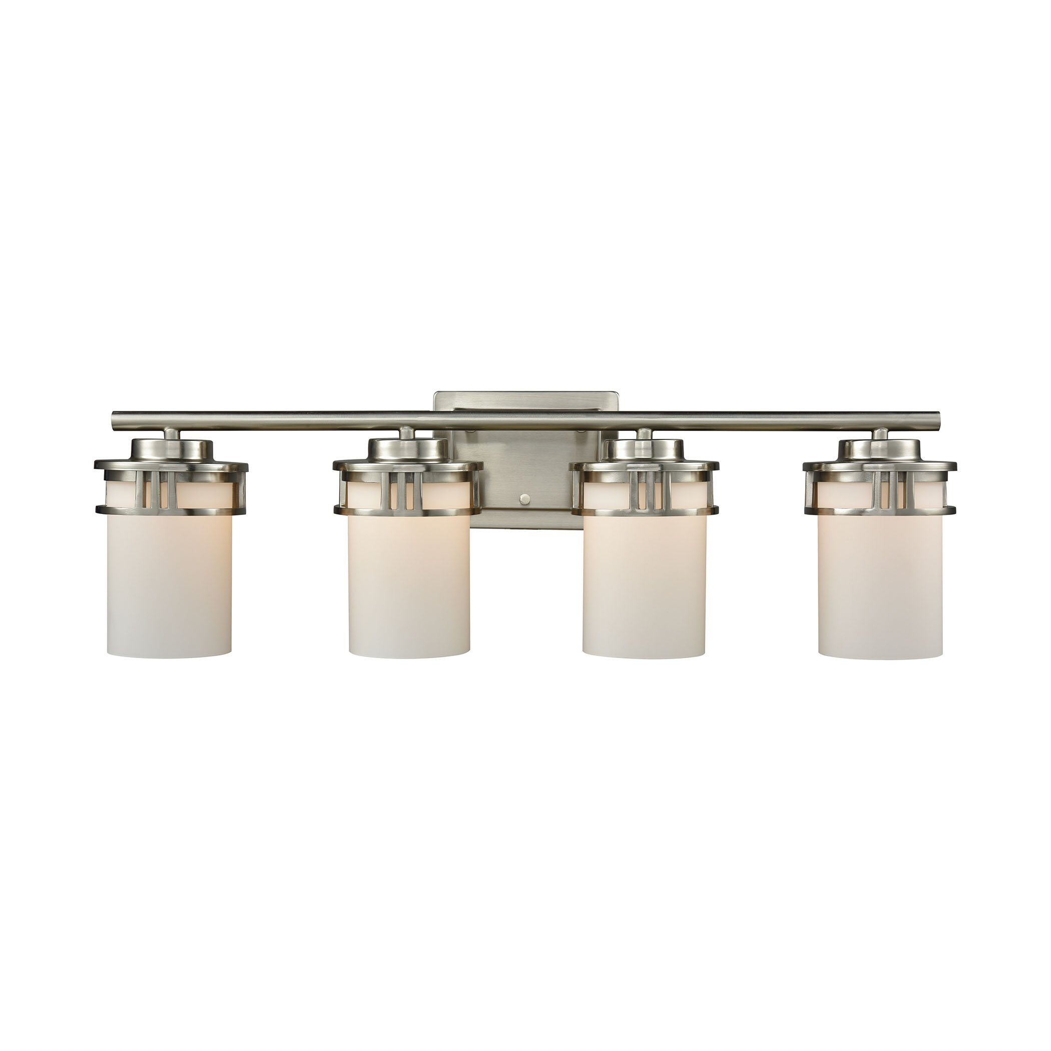 Ravendale 4-Light Bath Vanity Fixture in Brushed Nickel with Opal White Glass Wall Thomas Lighting 