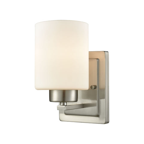 Summit Place 1-Light Bath Vanity Fixture in Brushed Nickel with Opal White Glass Wall Thomas Lighting 