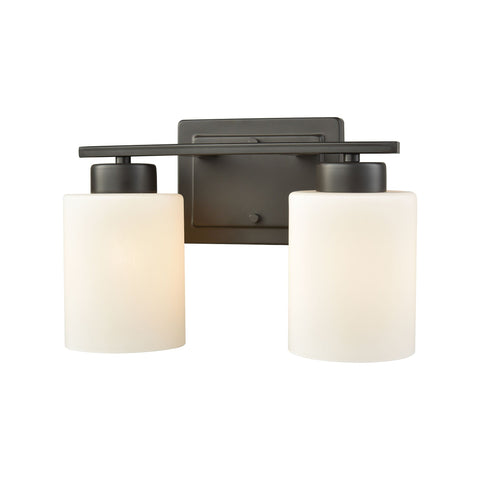 Summit Place 2-Light Bath Vanity Fixture in Oil Rubbed Bronze with Opal White Glass Wall Thomas Lighting 