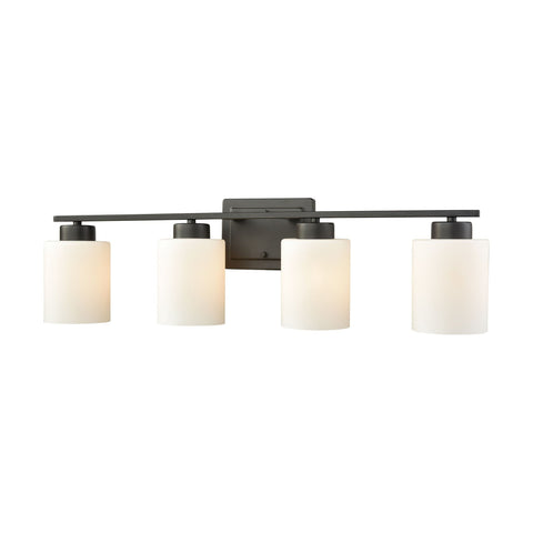 Summit Place 4-Light Bath Vanity Fixture in Oil Rubbed Bronze with Opal White Glass Wall Thomas Lighting 
