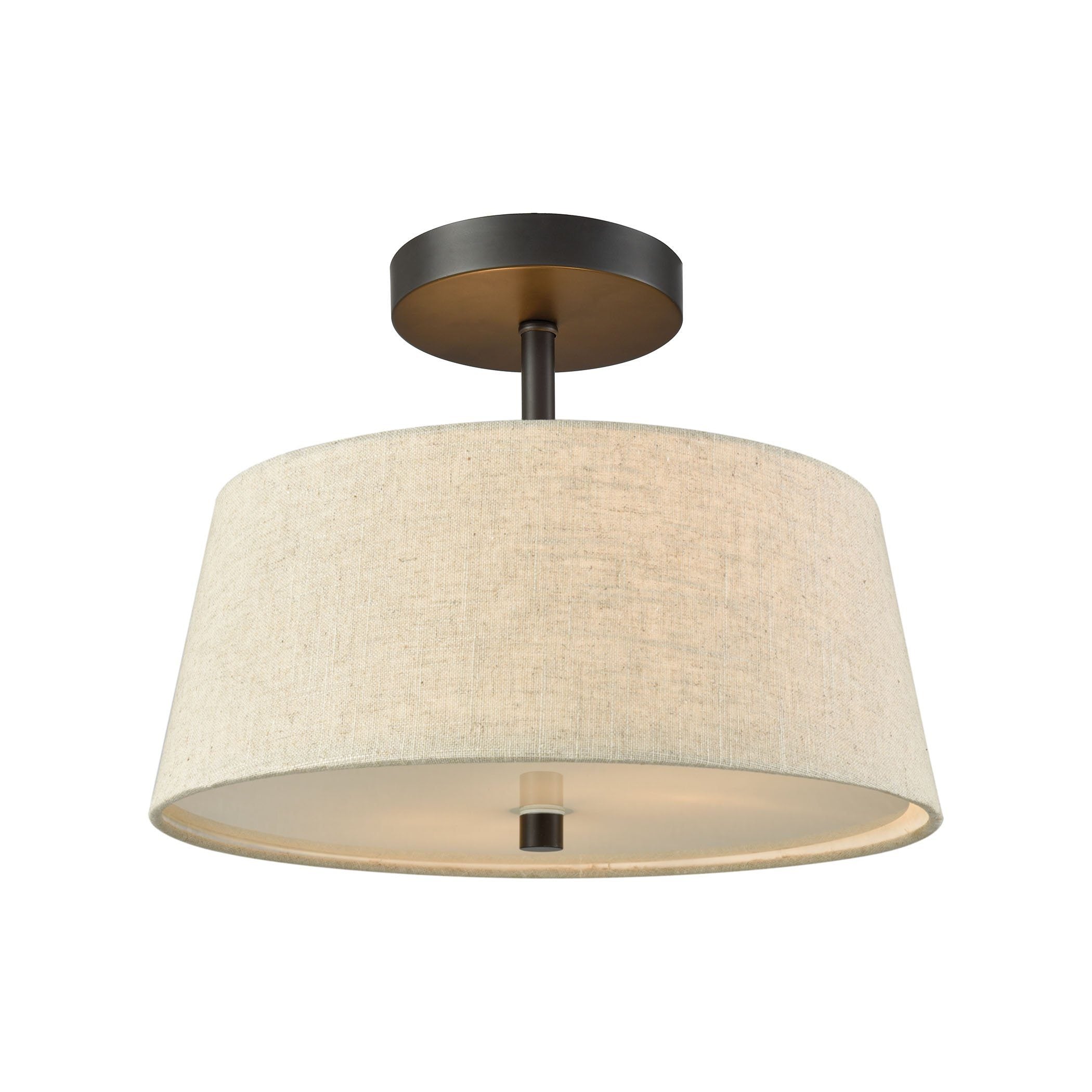 Morgan 2-Light Semi Flush Mount in Oil Rubbed Bronze with Beige Fabric Shade and White Glass Diffuse Ceiling Thomas Lighting 