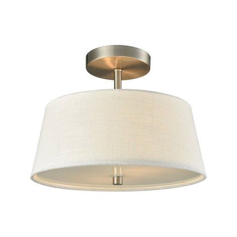 Morgan 2-Light Semi Flush Mount in Brushed Nickel with White Fabric Shade and White Glass Diffuser Ceiling Thomas Lighting 