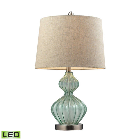 Smoked Glass 25"h LED Table Lamp In Pale Green With Metallic Linen Shade Lamps Dimond Lighting 