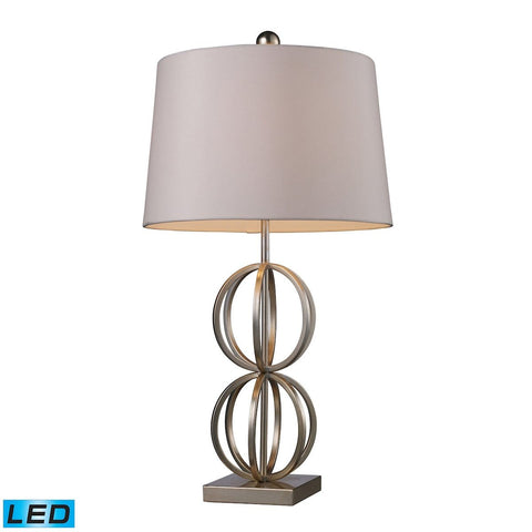 Donora LED Table Lamp In Silver Leaf With Milano Off White Shade Lamps Dimond Lighting 