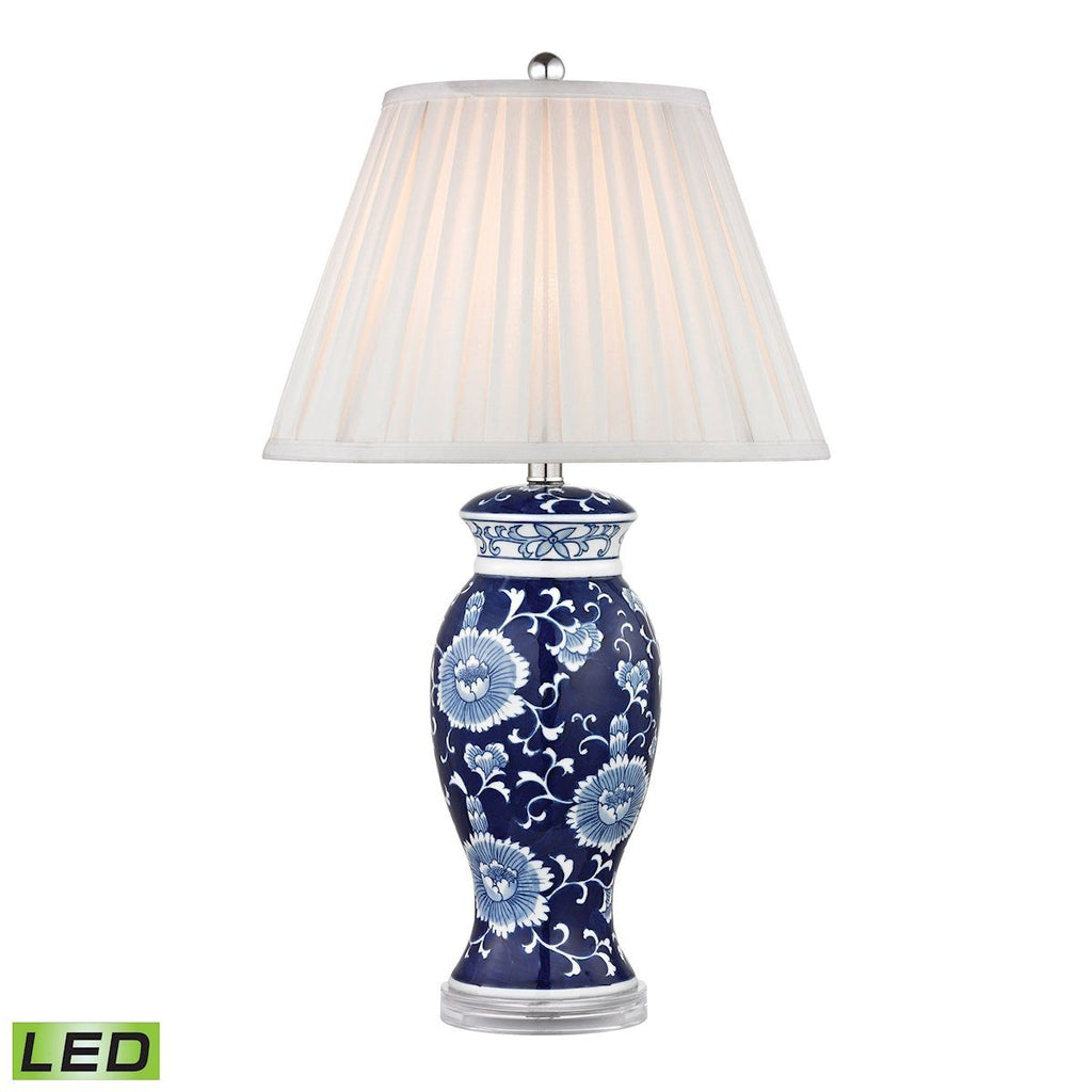 Hand Painted Ceramic LED Table Lamp In Blue And White With Acrylic Base Lamps Dimond Lighting 