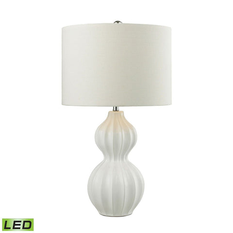 Ribbed Gourd LED Table Lamp in Gloss White Ceramic Lamps Dimond Lighting 