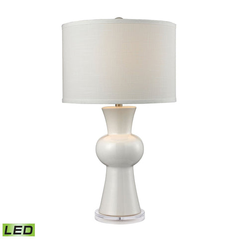 White Ceramic LED Table Lamp With Textured White Linen Hardback Shade Lamps Dimond Lighting 