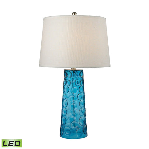 Hammered Glass LED Table Lamp in Blue With Pure White Linen Shade Lamps Dimond Lighting 
