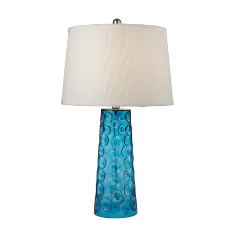Hammered Glass Table Lamp in Blue With Pure White Linen Shade Lamps Dimond Lighting 