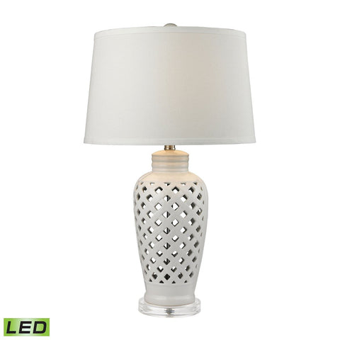 Openwork Ceramic LED Table Lamp in White With White Shade Lamps Dimond Lighting 