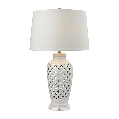 Openwork Ceramic Table Lamp in White With White Shade Lamps Dimond Lighting 