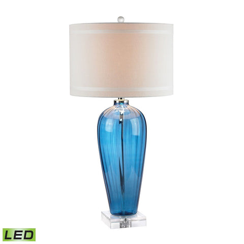 Blue Glass LED Table Lamp With Crystal Base And Linen Shade Lamps Dimond Lighting 