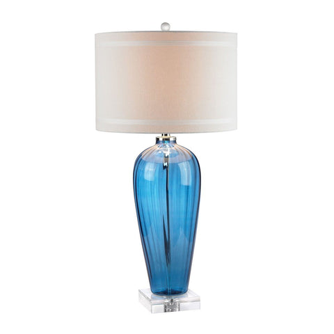 Blue Glass Table Lamp With Crystal Base And Linen Shade Lamps Dimond Lighting 