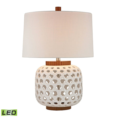Woven Ceramic LED Table Lamp In White And Wood Tone Lamps Dimond Lighting 
