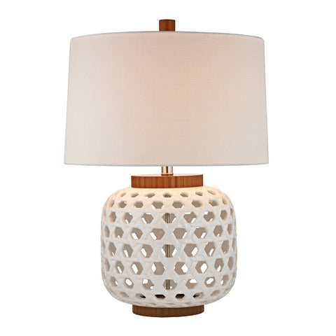 Woven Ceramic Table Lamp In White And Wood Tone Lamps Dimond Lighting 