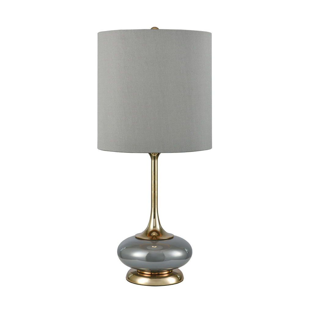 Camelot 1-Light Table Lamp in Steel Grey and Gold with Smoke Linen Fabric Shade Lamps Dimond Lighting 