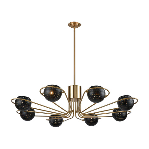 Scarab 8-Light Chandelier in New Aged Brass with Semi-Gloss Black Shades Ceiling Dimond Lighting 