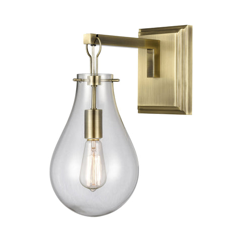 Brass Tear Wall Sconce in Antique Brass and Clear