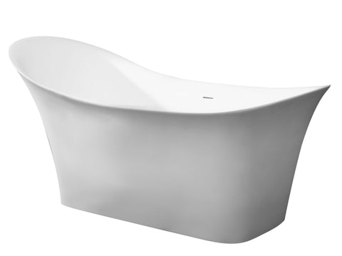 74" White Solid Surface Smooth Resin Soaking Slipper Bathtub Bathtub Alfi 
