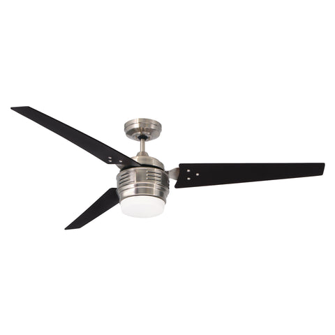 kathy ireland HOME by Luminance Brands 4th Avenue LED Ceiling Fan, 60 Inch | Modern Light Fixture with 3 Blades and Wall Control | Dimmable Indoor Lighting, Brushed Steel & Black