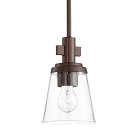 Mini Pendant With Cone Shaped Clear Seeded Glass Shade - Provincial Bronze