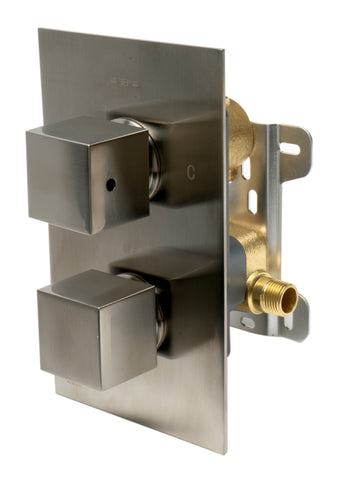 Brushed Nickel Square Knob 1 Way Thermostatic Shower Mixer