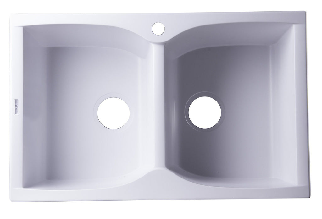 White 32" Drop-In Double Bowl Granite Composite Kitchen Sink Sink Alfi 
