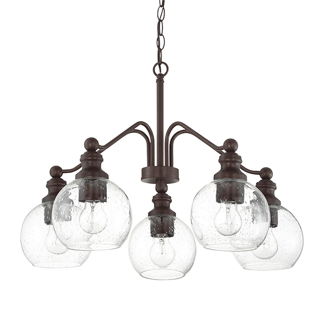 5 Lt Chandelier With Clear Seeded Glass Globe Shades - Provincial Bronze