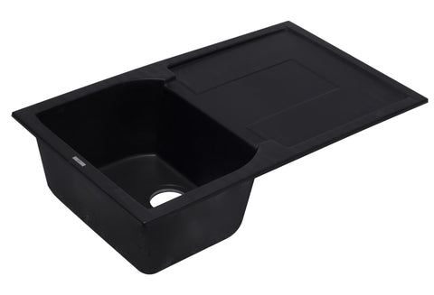 Black 34" Single Bowl Granite Composite Kitchen Sink with Drainboard Sink Alfi 