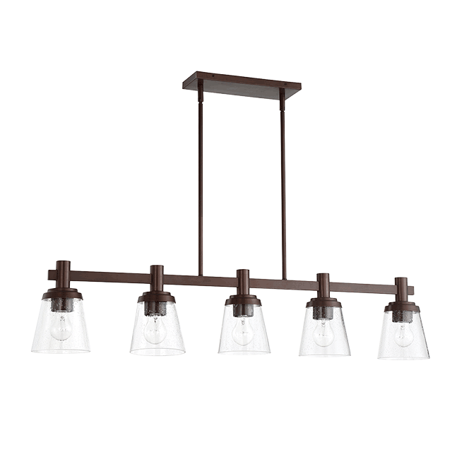 5 Lt Island Pendant With Cone Shaped Clear Seeded Glass Shades - Provincial Bronze