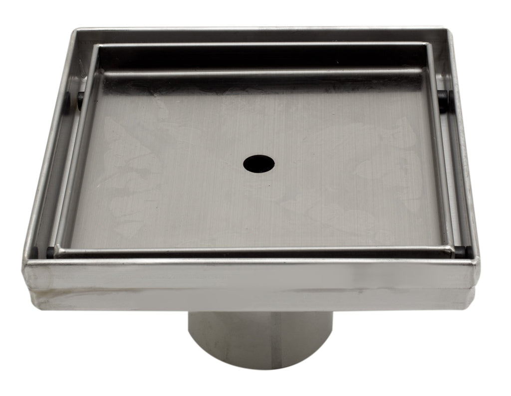 5" x 5" Modern Square Stainless Steel Shower Drain w/o Cover Hardware Alfi 