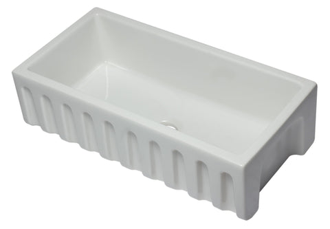 36 inch White Reversible Smooth / Fluted Single Bowl Fireclay Farm Sink Sink Alfi 