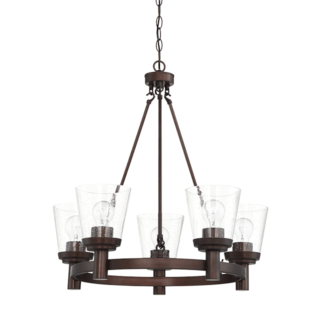 5 Lt Chandelier With Cone Shaped Clear Seeded Glass Shades - Provincial Bronze