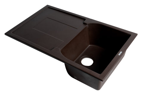 Chocolate 34" Single Bowl Granite Composite Kitchen Sink with Drainboard