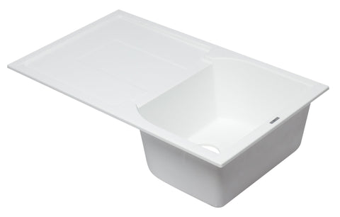 White 34" Single Bowl Granite Composite Kitchen Sink with Drainboard Sink Alfi 
