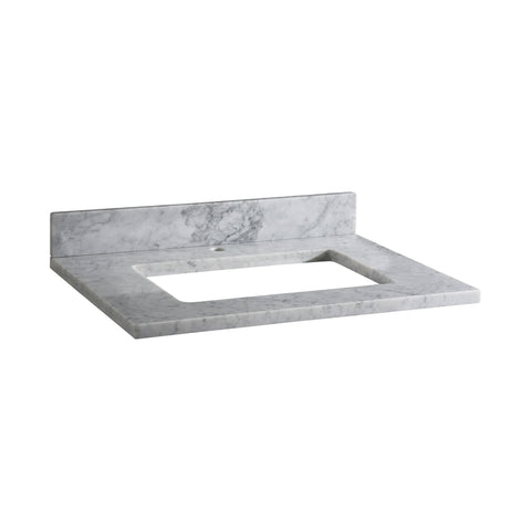 Stone Top - 25-inch for Rectangular Undermount Sink - White Carrara Marble with Single Faucet Hole Furniture Ryvyr 