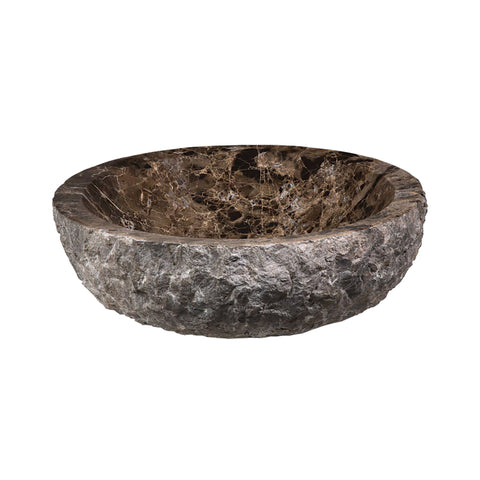 Round Stone Vessel - Dark Emperador Marble (rough exterior)
