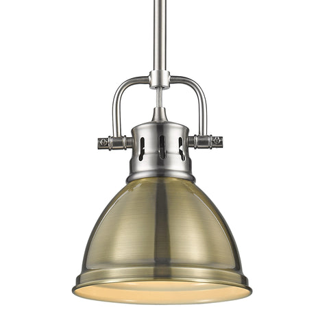 Duncan Mini Pendant with Rod - Pewter with Aged Brass Shade